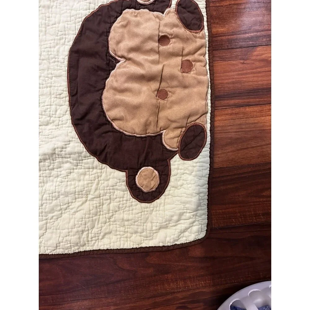 Peek a Boo MONKEY Baby Blanket Head Face Reversible Green‎ White Brown Stripe